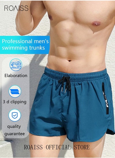 Buy Men's Swimming Trunks Beachwear Quick Dry Double Layer Beach Pants Gym Wear Fitness Workout Short Sports Running Boxer Swim Shorts Swimsuit Summer Blue in Saudi Arabia