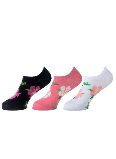 Buy Sam Socks Set Of 3 Ankle Socks Women Flower Pattern Black, White And Pink in Egypt