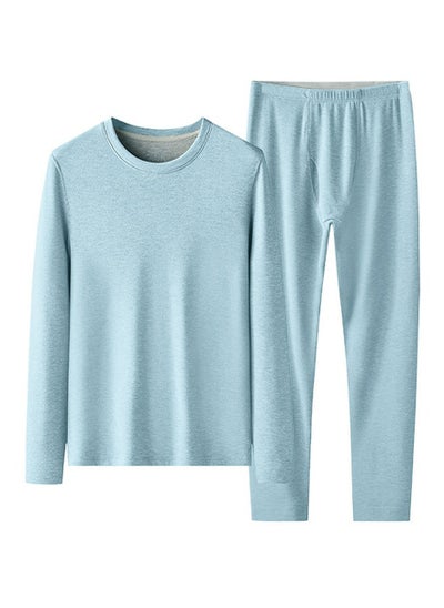 اشتري Mens Long Johns Fleese And Thick Thermal Underwear Set, 2 Piece Cold Weather Base Layer Set for Men Blue في السعودية