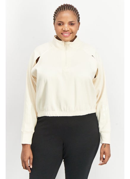 Buy Women Plus Size Long Sleeve Running Crop Sweatshirt, Cream in Saudi Arabia