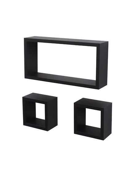 Buy FLOATING WALL SHELVES CUBOID 3PCS SET BLACK SIZE:  40x20x90CM/ 15x15x90CM/ 15x15x90CM in UAE