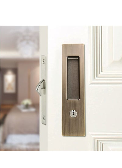 اشتري 6.3 Privacy Pocket Door Lock Hardware with Key Recessed Sliding Door Mortise Lock, Double Barn Door Lock Invisible Furniture Hardware for 38mm 55mm Thickness Door Bronze في الامارات