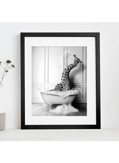 Buy Giraffe In Tub Bathroom Poster With Frame 30x40 cm in UAE