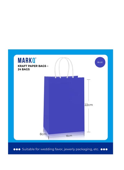 Buy [Pack of 24] Kraft Paper Bag (Blue, 22 x 16 x 8 cm) in UAE