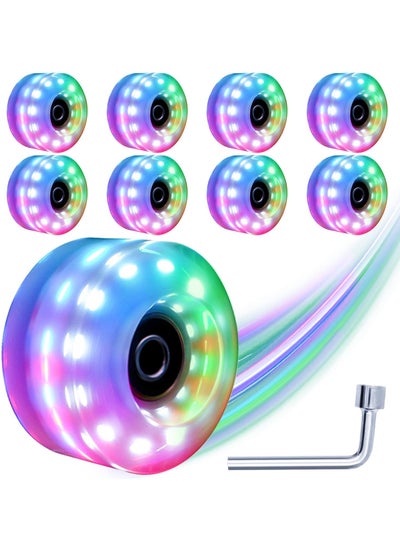 Buy Roller Skate Wheels with Luminous Quad[8 Pack], Light Up Speed Skates Wheels for Indoor or Outdoor Double Row Skating and Skateboard in UAE