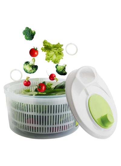 Buy Professional Manual Rotating Drying Colander with Multi-Purpose Quick-Drying Dryer with Removable Cover for Vegetables and Salad, White and Green in Saudi Arabia