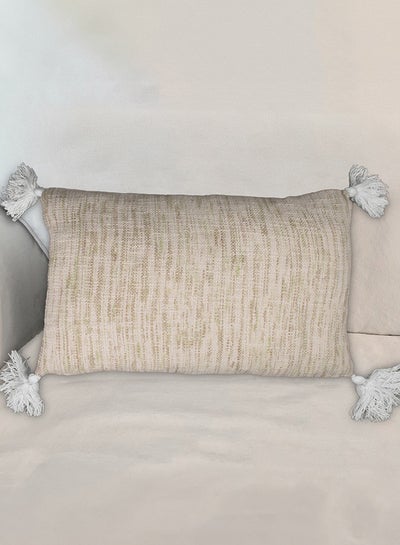 اشتري Jute and Cotton 14" X 20" Rectangle Textured Design Pillow with Tassel for Decor Couch Sofa Bedroom Living Room Farmhouse Indoor Outdoor (Beige) في الامارات