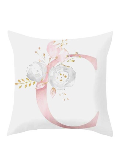 Buy Floral English Alphabet Printed Pillow Case Pink/White in UAE