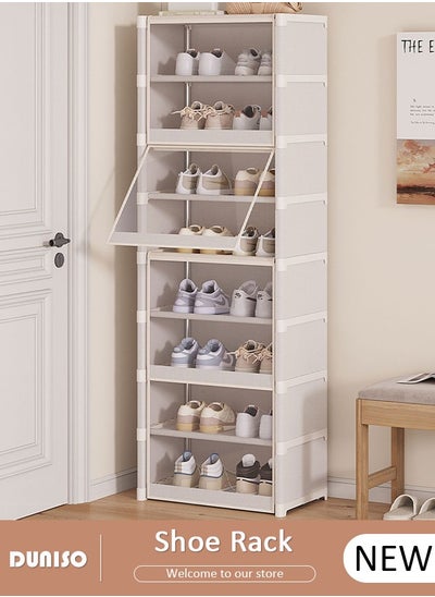 Buy 8 Tier Shoe Rack with Dustproof Cover, Portable Shoes Organizer for Entryway, Shoe Storage Cabinet, Plastic Shoe Shelves Space Saving for Closet Entryway Bedroom Hallway in UAE