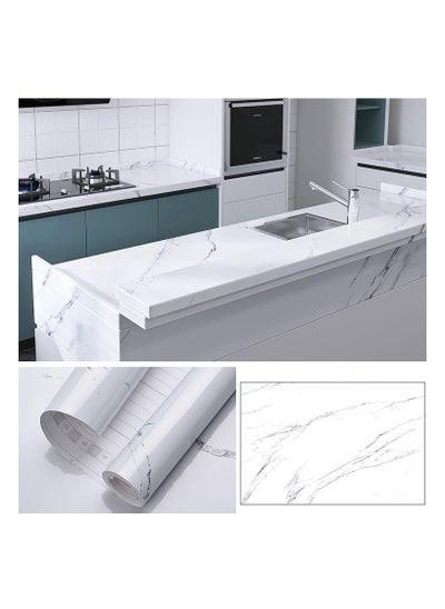 Buy Kitchen Countertop Self-Adhesive Waterproof Wallpaper 60x1000cm White in UAE