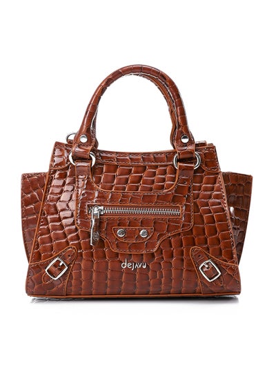 Buy Reptile Pattern Shiny Leather Cross Body Bag - Caramel Brown in Egypt