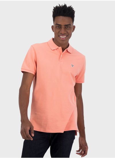 اشتري Collar Line Logo Detail Short Sleeve Polo Shirt في الامارات