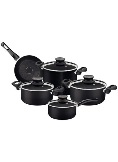 Buy Paris+ 9 Pieces Black Aluminum Cookware Set with Interior and Exterior Starflon Excellent PFOA Free Nonstick Coating in Saudi Arabia