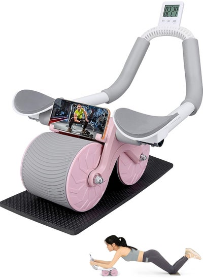 Buy Automatic Rebound Abdominal Wheel Ab Roller Wheel with Timer Elbow Support for Beginners Exercise Double Wheel with Knee Mat Holder for Body Fitness Strength Training Home Gym in UAE