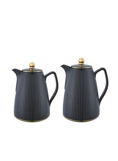 Buy 2-Piece Tea/Coffee Flask Set 0.6L & 1L Black/Gold in Saudi Arabia