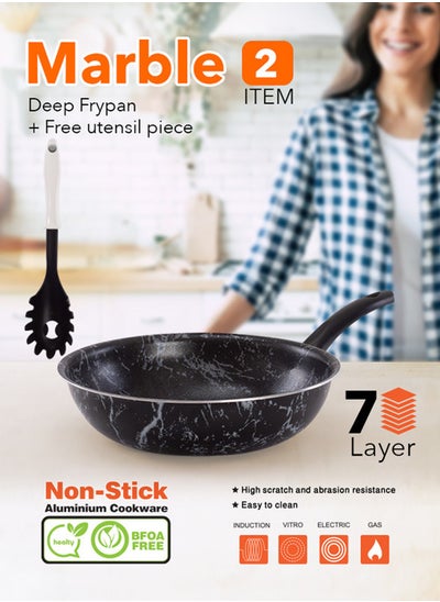 Buy Wok Pan - Marble Plus Fry Pan - Non-Stick Surface -Pfoa Free -  Black - 28 Cm in Egypt