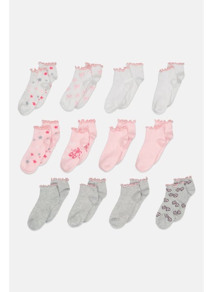 Buy Kid Girls 12 Pairs Printed Socks, Pink Combo in UAE