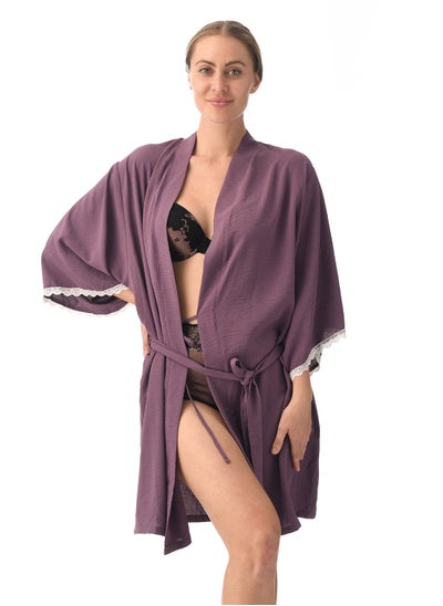 Buy Solid Nightwear Robe Dark Mauve in UAE