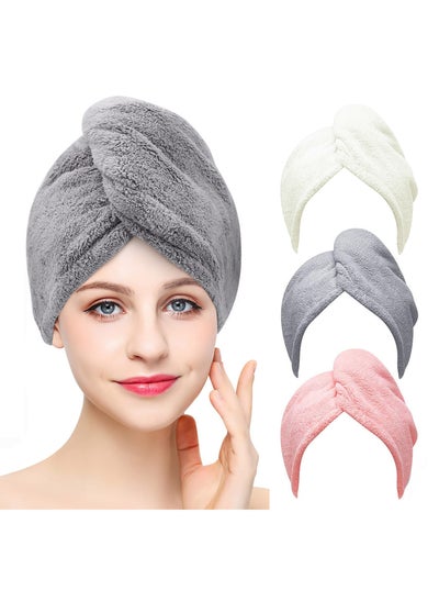 Buy 3 Packs Microfiber Hair Towel Turbans Wrap Anti Frizz Quick Drying Absorbent and Lightweight in UAE