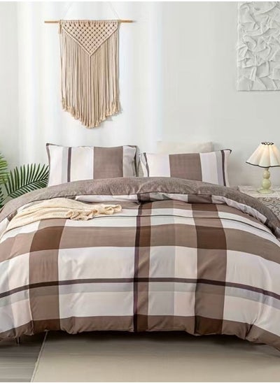 Buy Duvet Cover Bedding Set, Double-Sided Check, Brown Color Without Filler Various Sizes in UAE