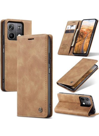 Buy CaseMe RedMi Note 13 5G Wallet Case Book Folding Flip Folio Case with Magnetic Kickstand Card Slots Protective Cover - Brown in Egypt