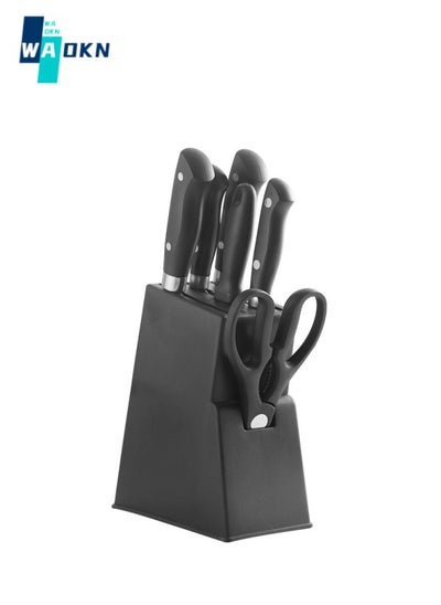 اشتري 7-piece Knife Block Set. Forged Special Formula Stainless Steel, Ergonomic Handle, Set: 2 Kitchen Knives, 2 Fruit Knives, Scissors, Sharpening Rod, Knife Holder في السعودية