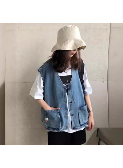 Buy Spring Autumn Korean-Style Denim Vest for Teens Light blue in UAE