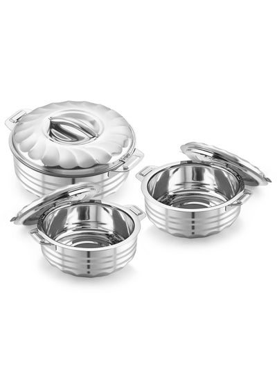 Buy 3  Pieces Hotpot Casserole Na-7962 | 1L-1.5L-2.5L | Double Wall Stainless Steel | Rust Proof| Easy To Clean |Keep Food Hot & Cool Fresh For Long Hours Made In India in UAE