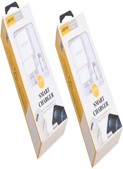 Buy Aspor A818 Smart Charger With 2.4 A Output And 1 USB For 2 in 1 Type-C Cable Set of 2 Pieces - White in Egypt