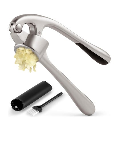 Buy MahMir® Kitchen Premium Garlic Press with Soft, Easy to Squeeze Handle Includes Silicone Garlic Peeler & Cleaning Brush  3 Piece Garlic Mincer Tool Sturdy Easy to Clean Garlic and Ginger Crusher in UAE