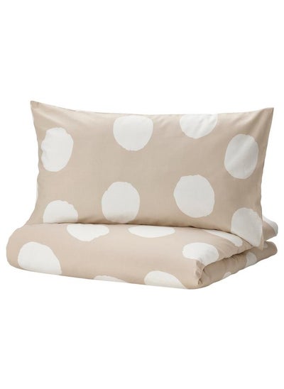 Buy Duvet Cover And 2 Pillowcases Beige/White/Dotted 240X220/50X80 Cm in Saudi Arabia