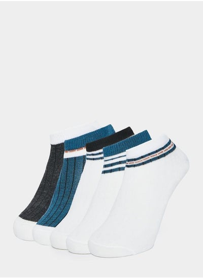 Buy Set of 5 - Striped Cuff Ankle Length Socks in Saudi Arabia