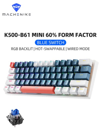 Buy 61 Keys Wired Gaming Keyboard Mini Mechanical Keyboard Hot-Swappable With Blue Switch RGB Backlit in Saudi Arabia