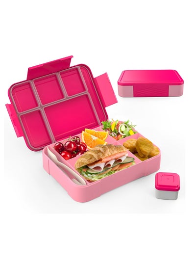 Buy Bento Box, Lunch Box for Kids, Bento Lunch Box Kids Adults，With Fork Spoon,Food-Safe Leakproof 5 Compartments and 1 Salad Dressing Containers,1330 ML (Pink) in Saudi Arabia