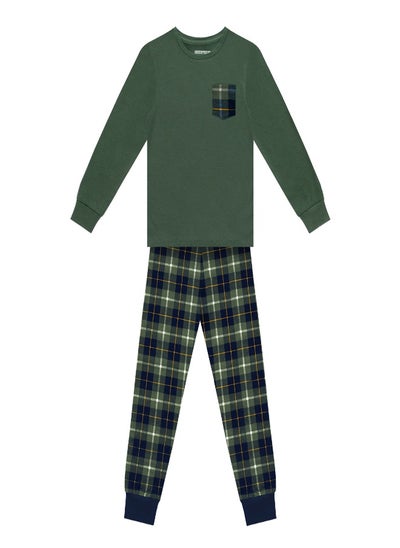 Buy 1 Pack Boys Greentreat Organic Cotton Long Sleeve Top and Check Bottoms in UAE