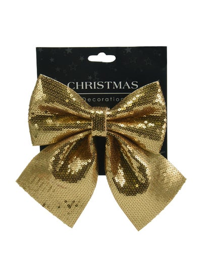 Buy Christmas  Bow Paillette 17cm Gold in UAE