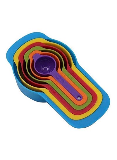 Buy 6 Pcs of Plastic Measuring Cups and Spoons Set. Stackable, Space Saving, Multi color Design. in Egypt