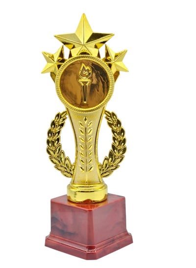 Buy 3-Star Trophy in Gold with Wooden Base – Premium Award for Excellence in Sports, Academics & Competitions in UAE