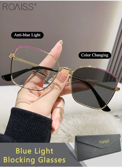 Buy Women's Blue Light Blocking Sunglasses Anti UV and Glare Blue Light Filter Computer Glasses Cat Eye Color Changing Anti Eyestrain Headache Eyewear Gold and Purple in Saudi Arabia