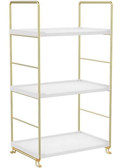 Buy Bathroom Countertop Organizer  Vanity Tray Makeup Storage Holder Standing Shelf Freestanding Stackable Kitchen Spice Rack Easy To Assemble Plastic/Metal Gold (Gold 3Tier) in Saudi Arabia