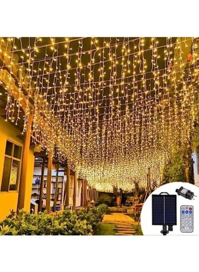 Buy 6.4ft 256 LEDs Solar Icicle String Lights 8 Modes Waterproof Icicle Outdoor Curtain Fairy Lights in Saudi Arabia