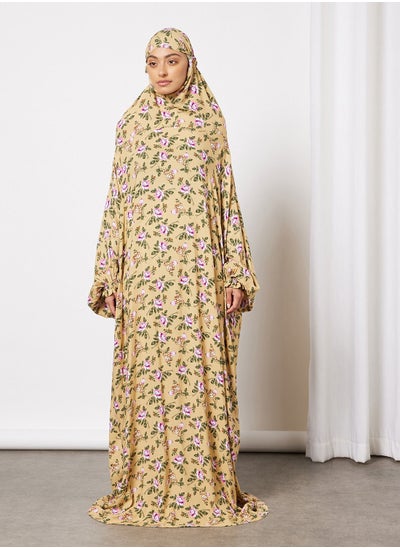 Buy Praying Dress With Floral Prints And Attached Veil in Saudi Arabia