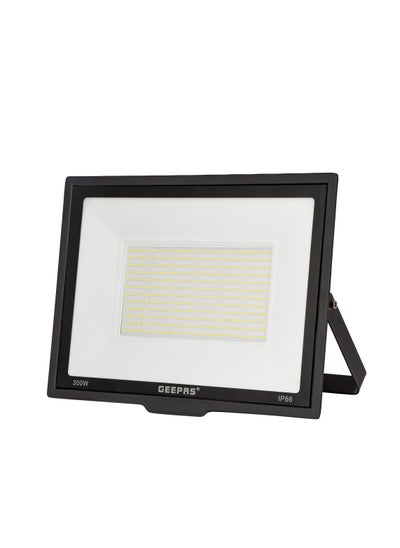 Buy Geepas 300 W LED Flood Light GESL55122, 27000 Lumens and 6500 K Color Temperature| 80% Energy Efficient LED Light, Perfect for Outdoor Spaces, Sports Arenas, Parking Lot, Etc. 2 Year Warranty, Black in UAE