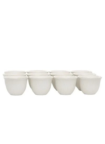 Buy Set of 12 pieces white porcelain coffee cups engraved with gold line in Saudi Arabia