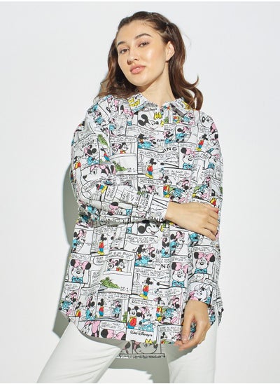 Buy All-Over Mickey and Minnie Mouse Print Oversized Shirt in Saudi Arabia