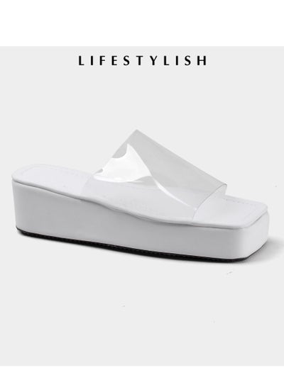 Buy Lifestylesh S8 slipper leather heel stylish for woman - White in Egypt