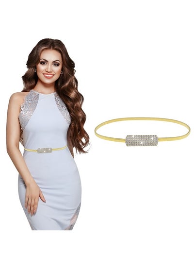 اشتري Women Skinny Metal Waist Belt, Gold Thin Metal Chain Stretch Elastic Waistband with Rhinestone Fashion Dress Belts for Women's Bridal Dressy(Gold) في الامارات