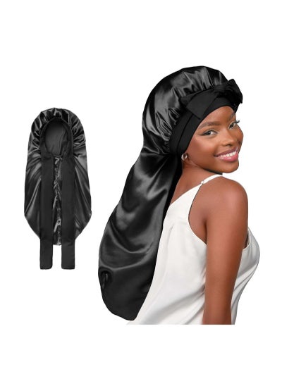 Buy Silk Bonnet for Sleeping Braid Bonnet for Long Hair with Stretchy Tie Band Sleep Bonnet Cap for Braids Women Long Curly Hair Locs Gifts for Women Black in Saudi Arabia