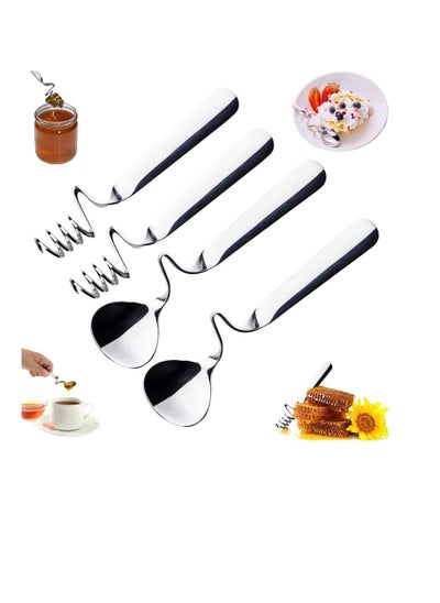 اشتري Jam Spoon and Honey Spoon, 4 Pcs Stainless Steels Honey Spoons and Honey Dipper, Stainless Steel Honeycomb Stick Spoon Stirrer Server, With Spiral Sugar Spoon, for Jam,Yogurt,Honey, Jellies, Syrup في الامارات