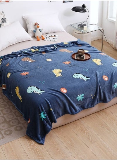 Buy Fleece Blanket 200*230cm Super Soft Flannel Throw air-conditioned, Dino Design, Blue Color. in UAE